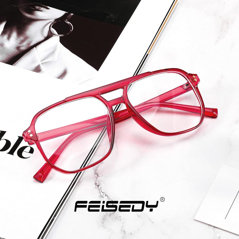 FEISEDY Blue Light Blocking Glasses Fake Nerd Clear Square Computer Lightweight Pilot Glasses Frame Oversized B2866 - Image 5